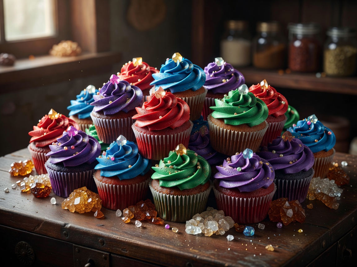 Delicious frosted cupcakes representing sugar treasures